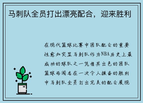 马刺队全员打出漂亮配合，迎来胜利